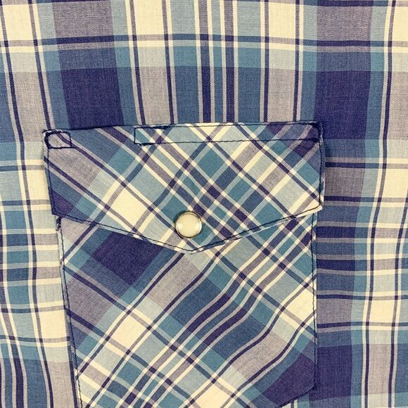 Wrangler Western Shirt Mens Extra Large Blue Plaid Cowboy Southwest Camp Rodeo - Picture 4 of 13